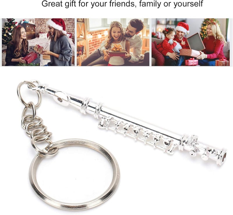 Kodrily Metal Flute Keychain Ornament, Mini Musical Instrument Key Rings, Silver Flute Key Necklace with Ring, Musical Instrument Keyrings for Keys Decoration, 4.3in - Image 4